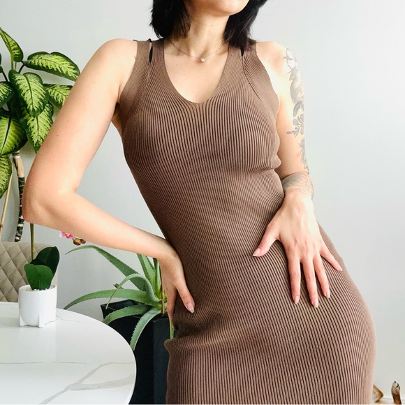 Nude Bodycon Ribbed Sweater Dress - Picture 1 of 7